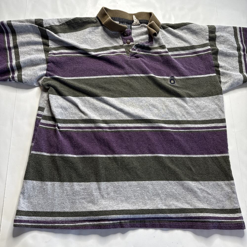 Vtg Bugle Boy Shirt Men Sz L 1/4 Button Striped Logo Stitched Collar READ